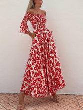 Floral Print Smocked Off Graceful Shoulder Pocketed Maxi Dress InsStreet